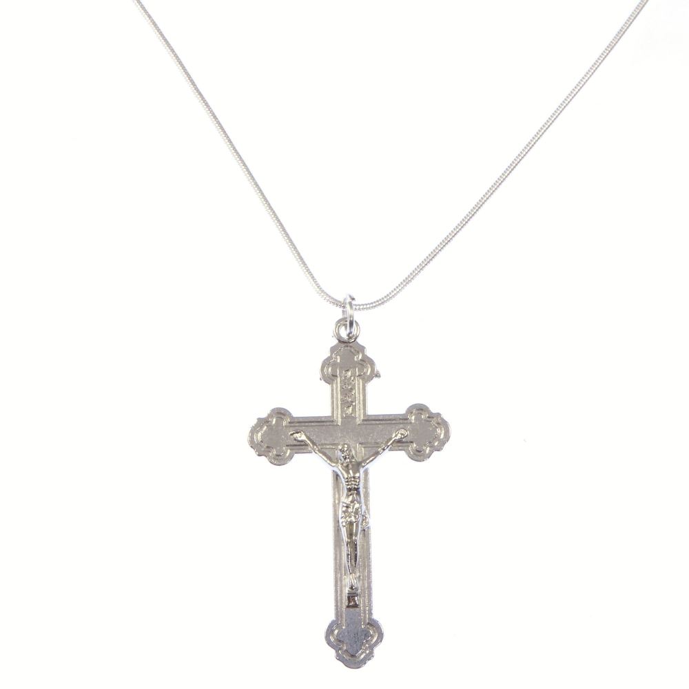Liturgy crucifix cross pendant silver plated necklace