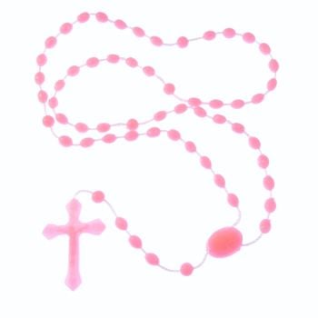 Pink plastic rosary beads necklace