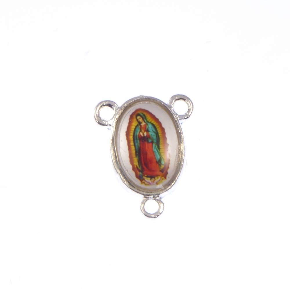 Silver center with Our Lady of Guadalupe rosary component 17mm