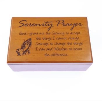 Christian wood mahogany Serenity Prayer rosary beads box gift