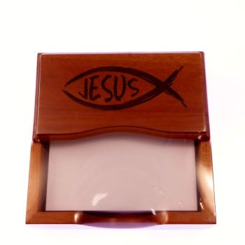 Christian gift Jesus fish wooden notepad holder