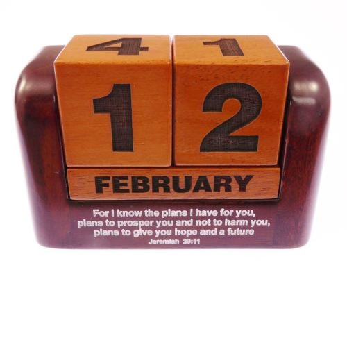 Jeremiah christian mahogany wood carved calendar