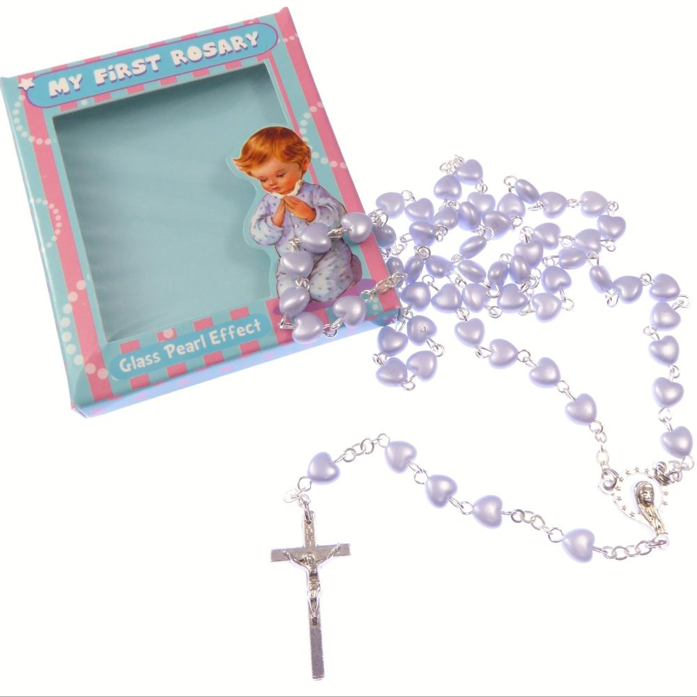 My 1st rosary childs boy white resin heart small rosary beads fab Communion