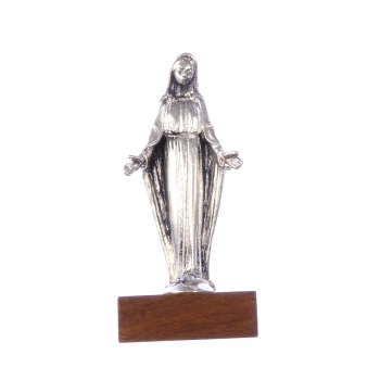 Catholic Miraculous silver metal statue 10cm and wood base