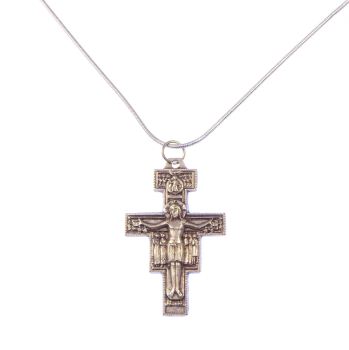 Silver plated San Damiano Francis Assisi crucifix cross necklace