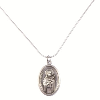 St. Therese medal pendant silver plated necklace