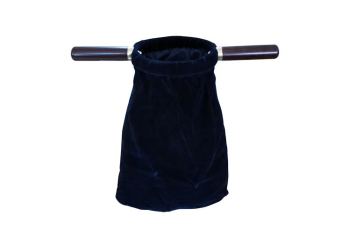 Dark blue velvet church offering bag 14" (35cm) long with wooden handles Communion Tithe