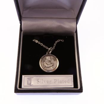 Silver plated St. Padre Pio gift boxed round 1.8cm medal and 18" necklace Catholic 