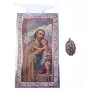Catholic silver colour metal 2.5cm St. Joseph medal pendant and prayer 
