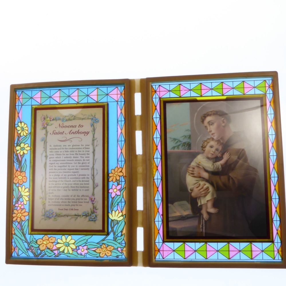 Stained glass double frame with Novena to St. Anthony and image 18cm