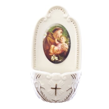 Porcelain St. Anthony small Holy water font 5" florentine collection Catholic gift