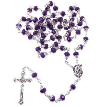 Dark purple petrol effect iridescent faceted glass rosary beads filigree caps