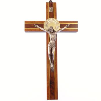 Two tone wood wall hanging corpus cross 8" (20cm) gift metal wooden crucifix