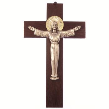 Wood wall hanging risen christ cross 8" (20cm) gift metal wooden crucifix