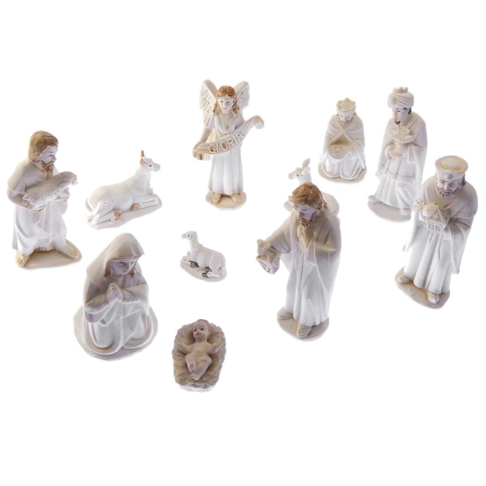 11 figure Christmas Nativity scene ornament porcelain style resin 3.5
