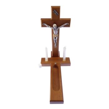 10" wood cross sick call set crucifix candles holy water bottle Communion