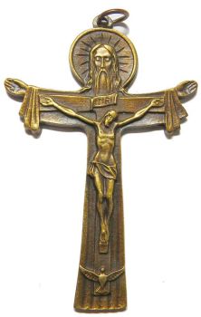Antique brass effect Tertium Millennium Crucifix pendant 7.5cm Trinity cross