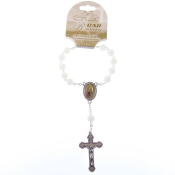 Silver chain rose flower shape luminous single decade pocket car rosary beads St. Christopher