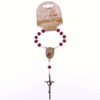 Silver chain scented red wood single decade pocket car rosary beads St. Christopher