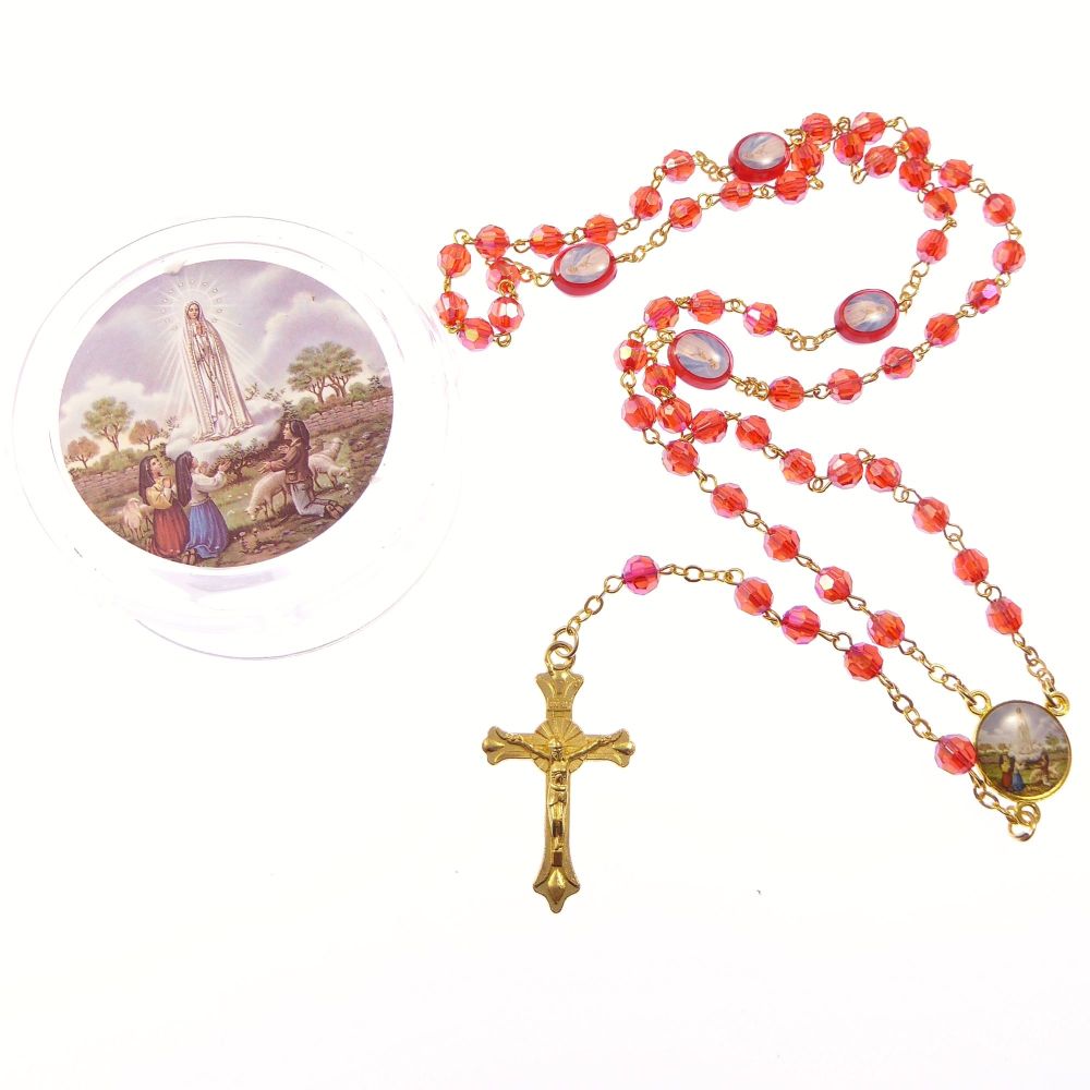 Red iridescent Our Lady of Fatima rosary beads in gift box with 6mm beads …