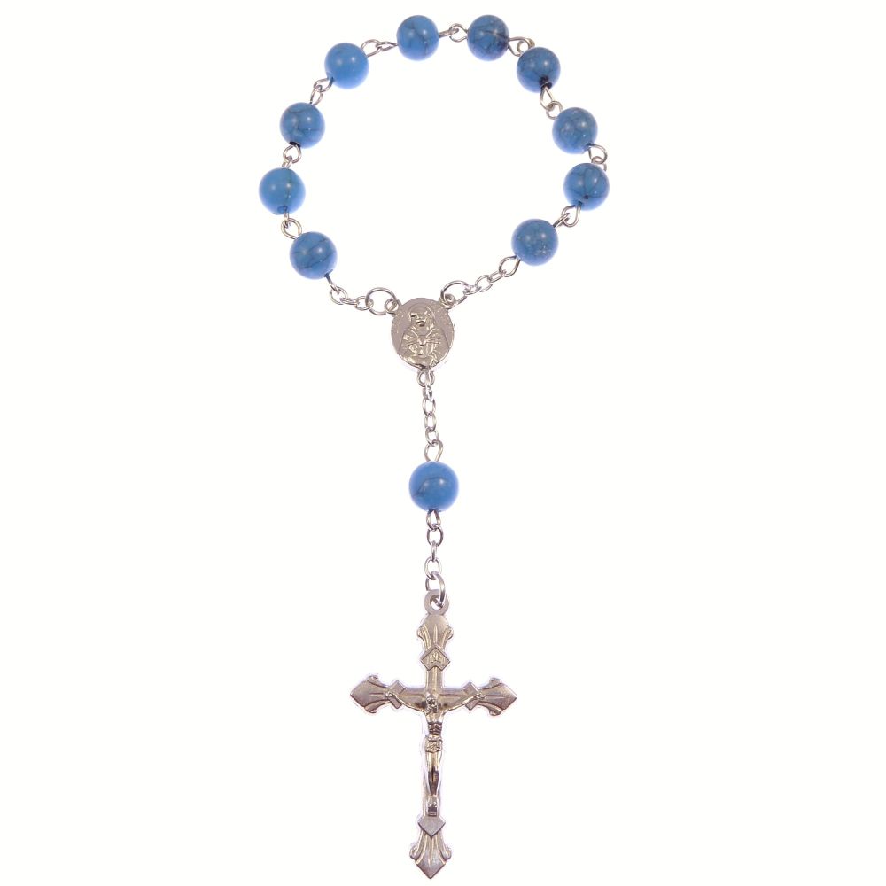 Blue marble effect resin one decade pocket rosary beads decenary Catholic g