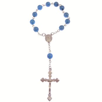 Blue marble effect resin one decade pocket rosary beads decenary Catholic gift