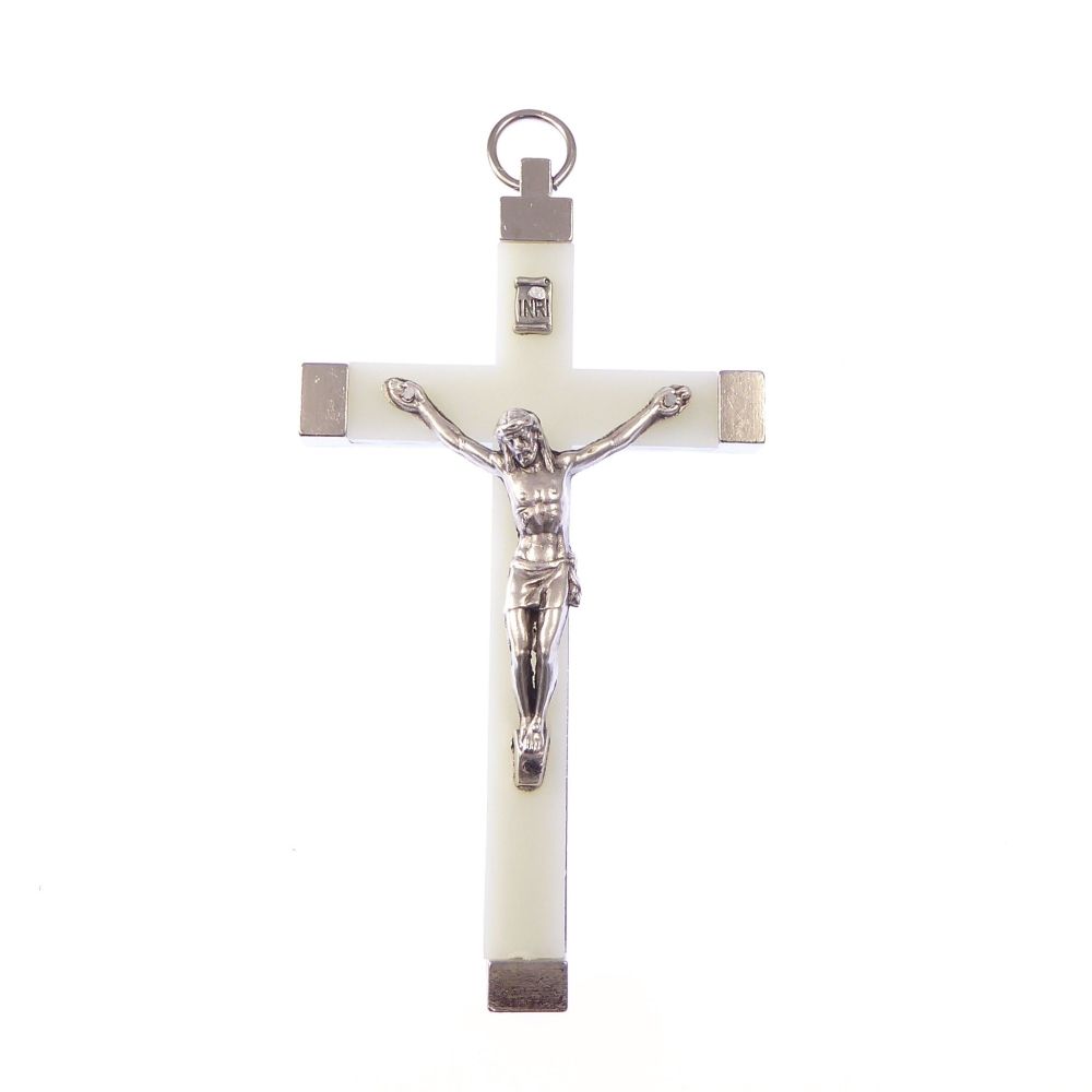 Catholic luminous silver colour Jesus corpus crucifix rosary cross pendant 