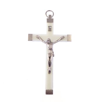 Catholic luminous silver colour Jesus corpus crucifix rosary cross pendant 9.5cm