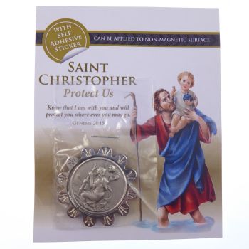 Catholic St. Christopher silver metal car plaque adhesive & magnetic 3.5cm