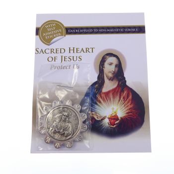 Catholic Sacred Heart of Jesus silver metal car plaque adhesive & magnetic 3.5cm