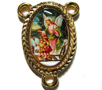 Gold center with Guardian angel image rosary beads component