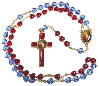 Divine Mercy Jesus red blue glass heart rosary beads Catholic
