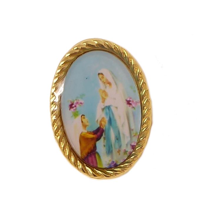Our Lady of Lourdes pin badge button Catholic gift 2.4cm