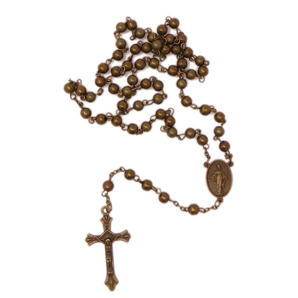 Bronze colour metal rosary beads St. Therese Virgin of the Smile center 48c