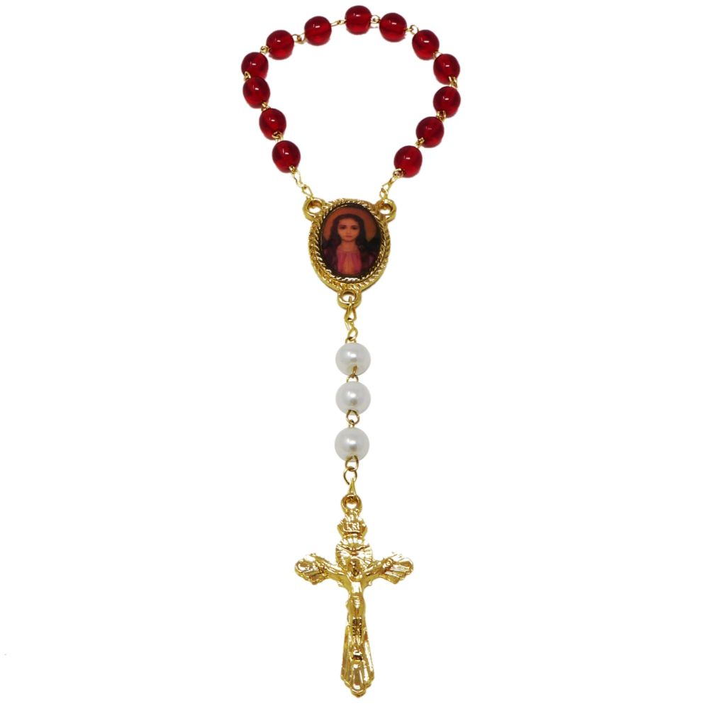 Small pocket one decade red St. Philomena glass rosary beads prayer gift 17