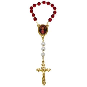Small pocket one decade red St. Philomena glass rosary beads prayer gift 17cm