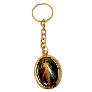 Jesus Divine Mercy keyring gold metal medal style 10cm 