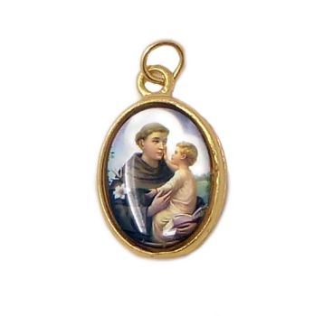 St. Anthony rosary beads medal pendant gold tone Catholic 2.5cm