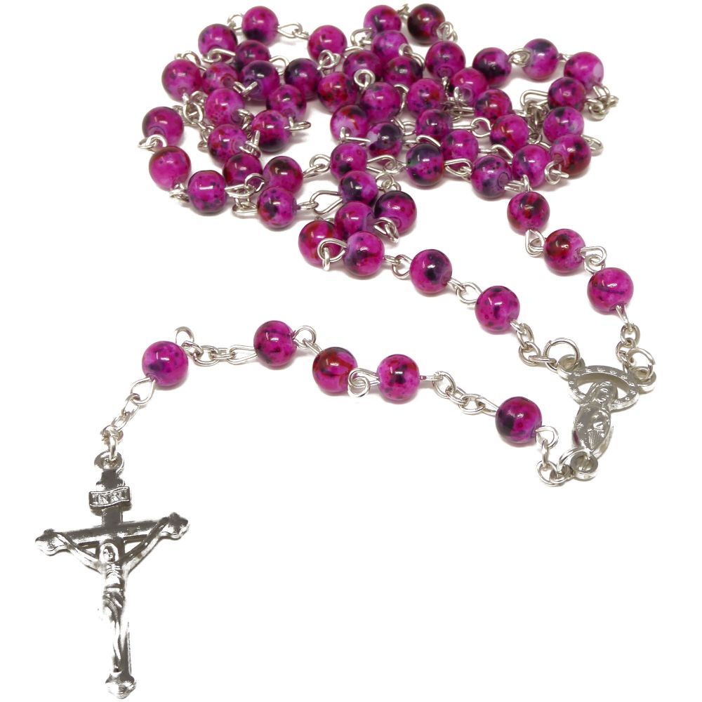 Dark purple marble style 6mm beads Rosary beads necklace