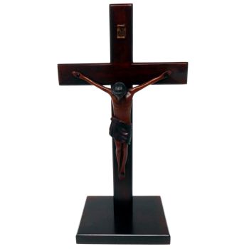Christian large wood wooden Corpus standing Cross 25cm square base crucifix
