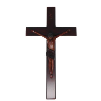 Christian brown wooden Corpus hanging Cross 25cm 