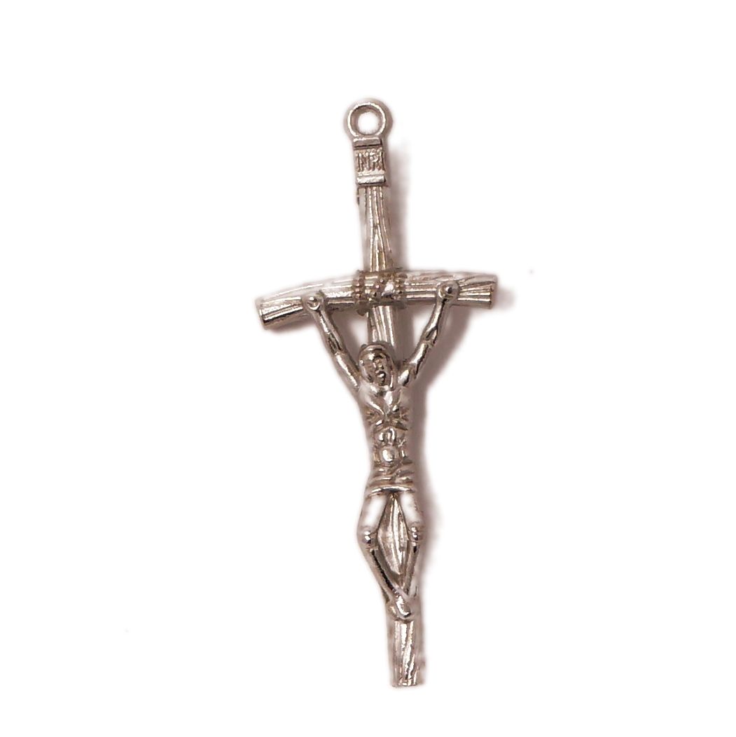 Catholic Papal crucifix cross pendant 5cm silver metal