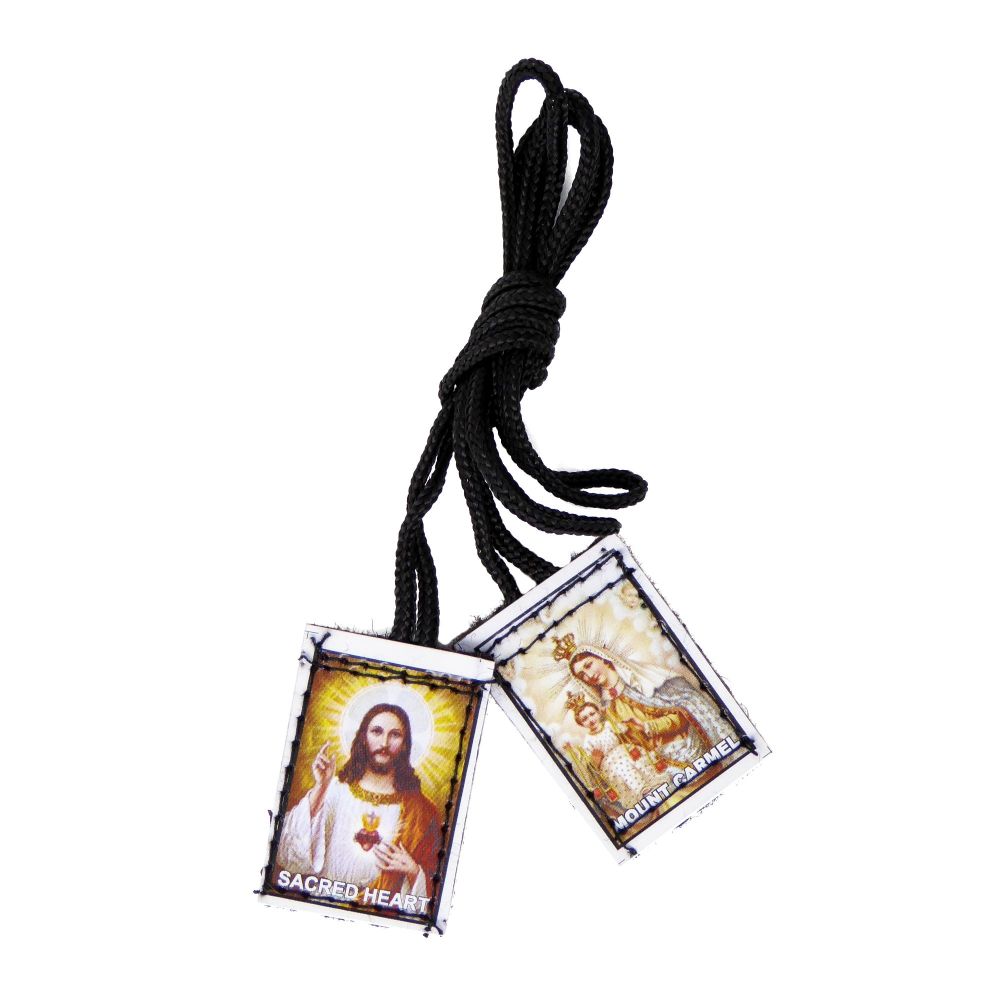 Nylon cord Sacred Heart and Mount Carmel scapular black Catholic gift