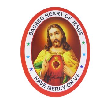 Sacred Heart of Jesus Have Mercy on us double sided window sticker 9.2cm 