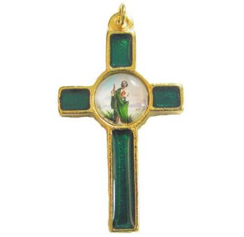 Enamel Saint Jude green and gold crucifix cross