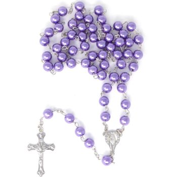 Long purple metal long Catholic rosary beads with Our Lady center