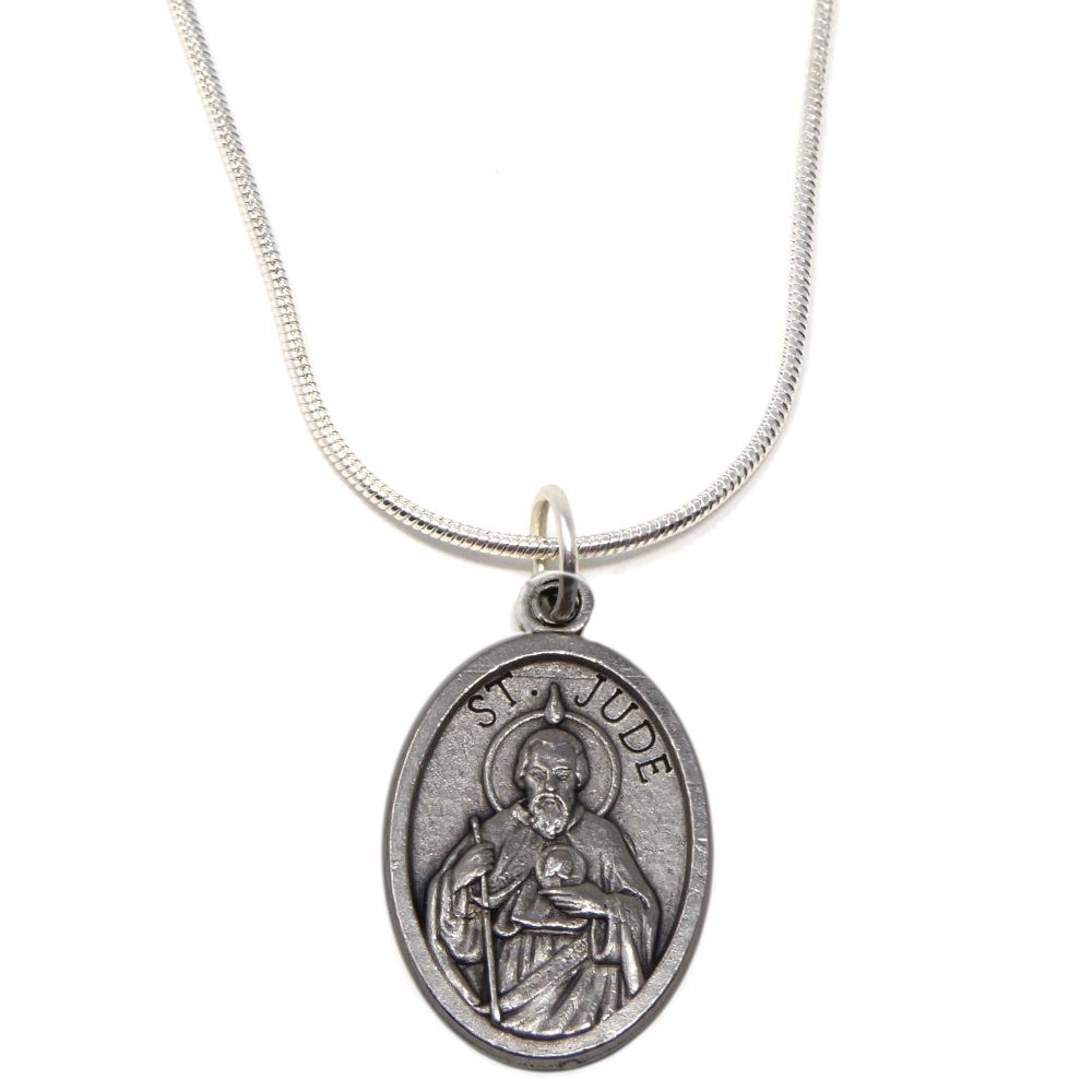 Saint Jude medal pendant silver plated necklace