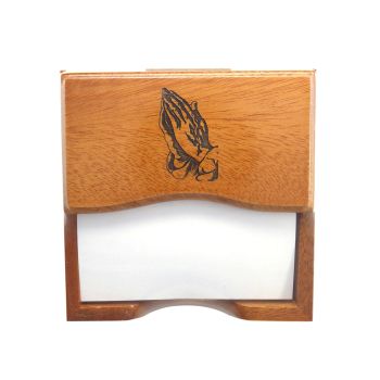 Christian desk top note pad gift in wood with praying hands
