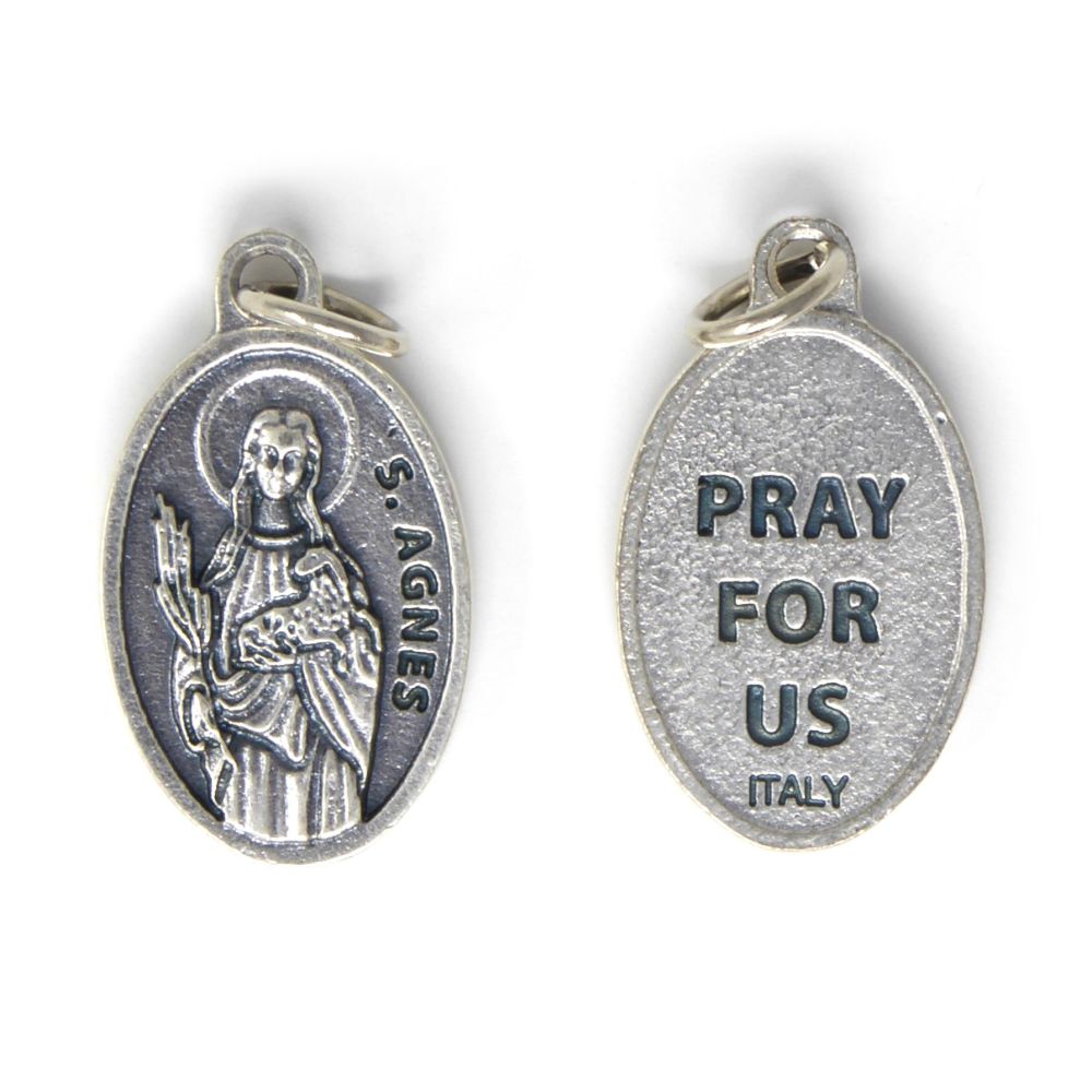 Rosary medal - St. Agnes silver metal