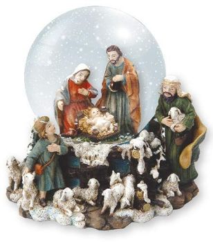 C bc Nativity scene snow globe waterball Joseph Mary Jesus shepherds 11cm ornament